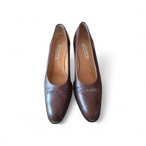 Ann Taylor Brown Leather Pumps 7M Made in Italy Classic Block Heel Career  Shoes